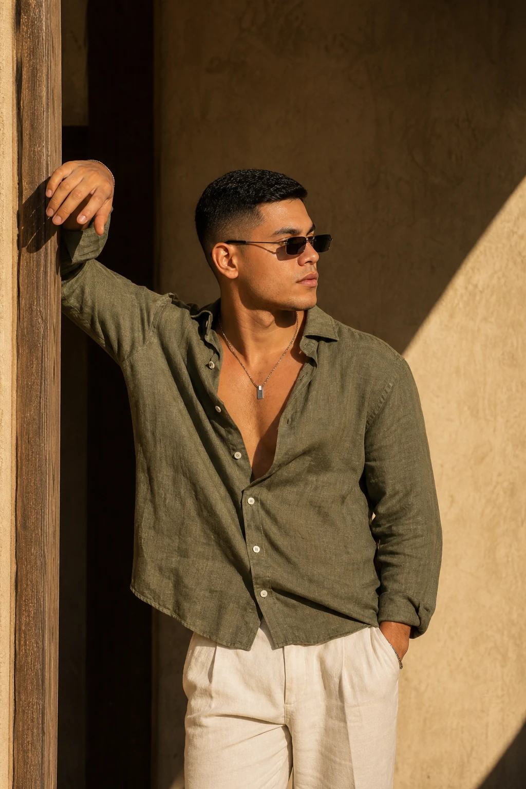 Golden Hour Doorframe Fashion Portrait Prompt, image 3