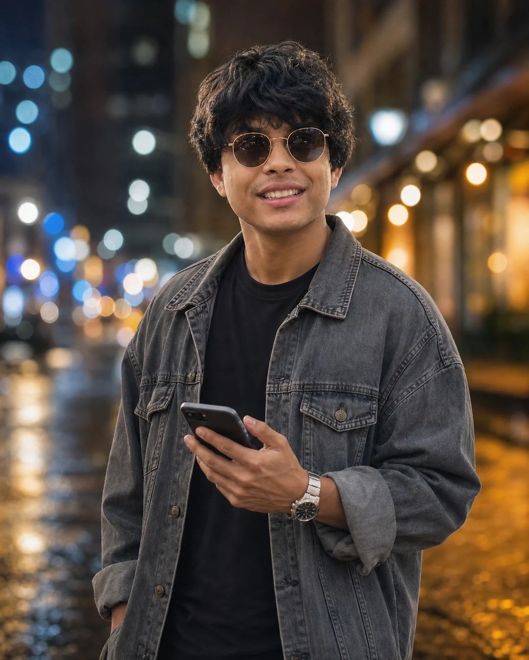 Night City Street Bokeh Portrait Photo Prompt, image 2