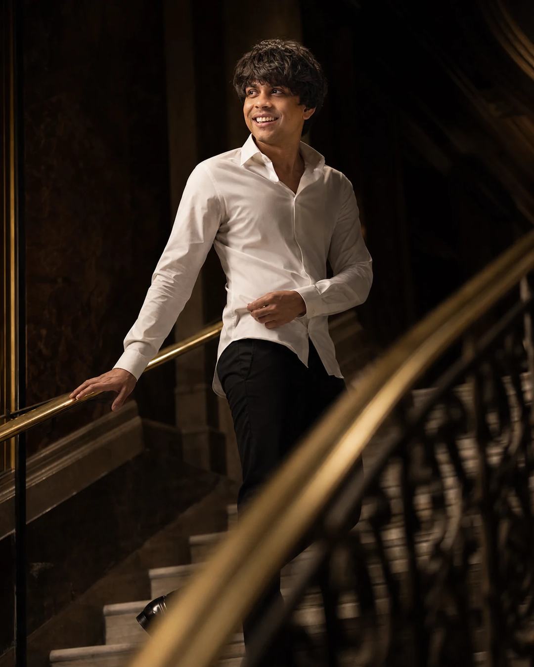 Grand Hotel Staircase Crime-Drama Portrait Prompt, image 1