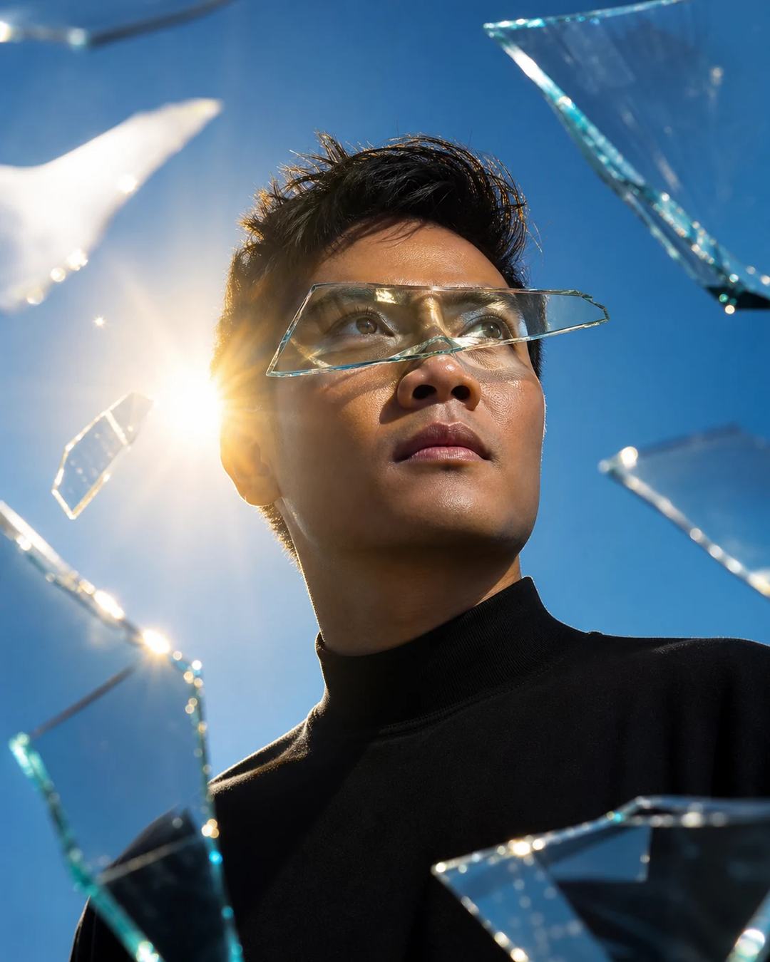 Cinematic Shattered Glass Sky Portrait Prompt, image 4