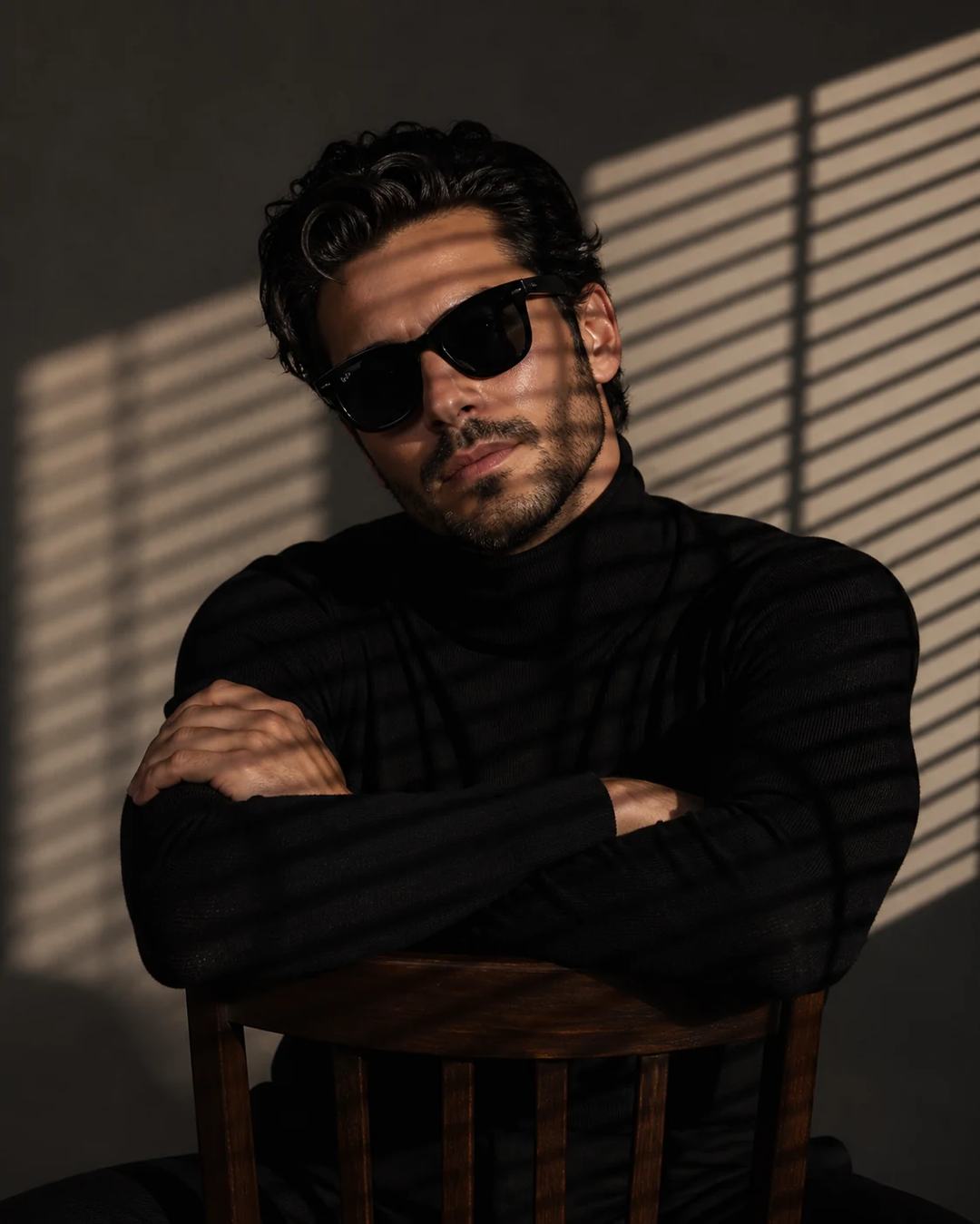Venetian-Blind Shadow Chair Portrait Photo Prompt, image 2