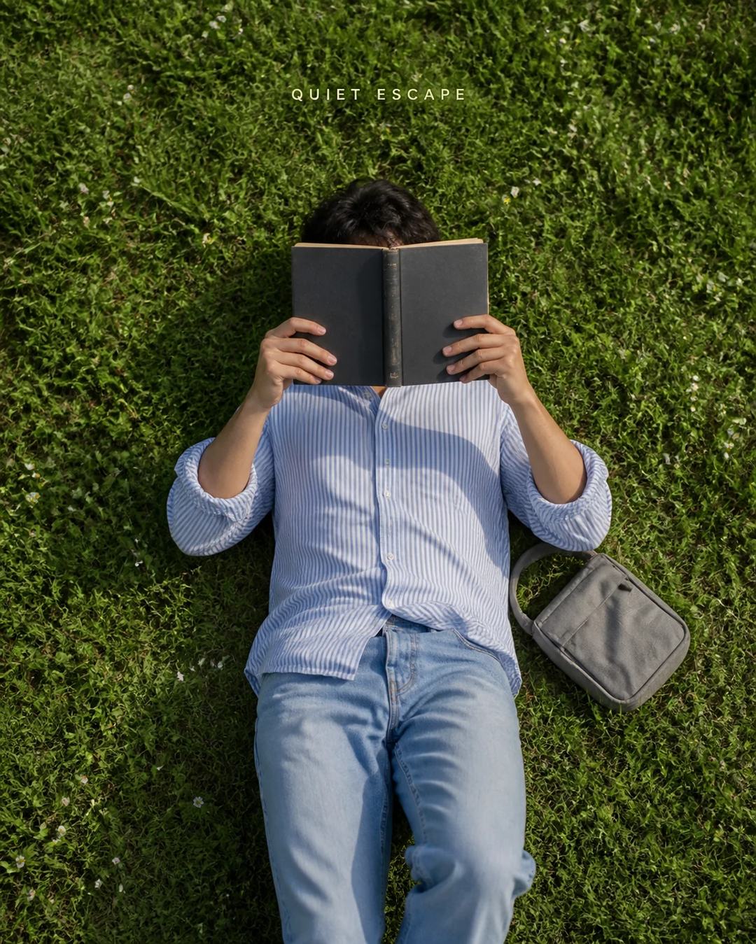 Lying on Back with Book Over Face Photo Prompt, image 1