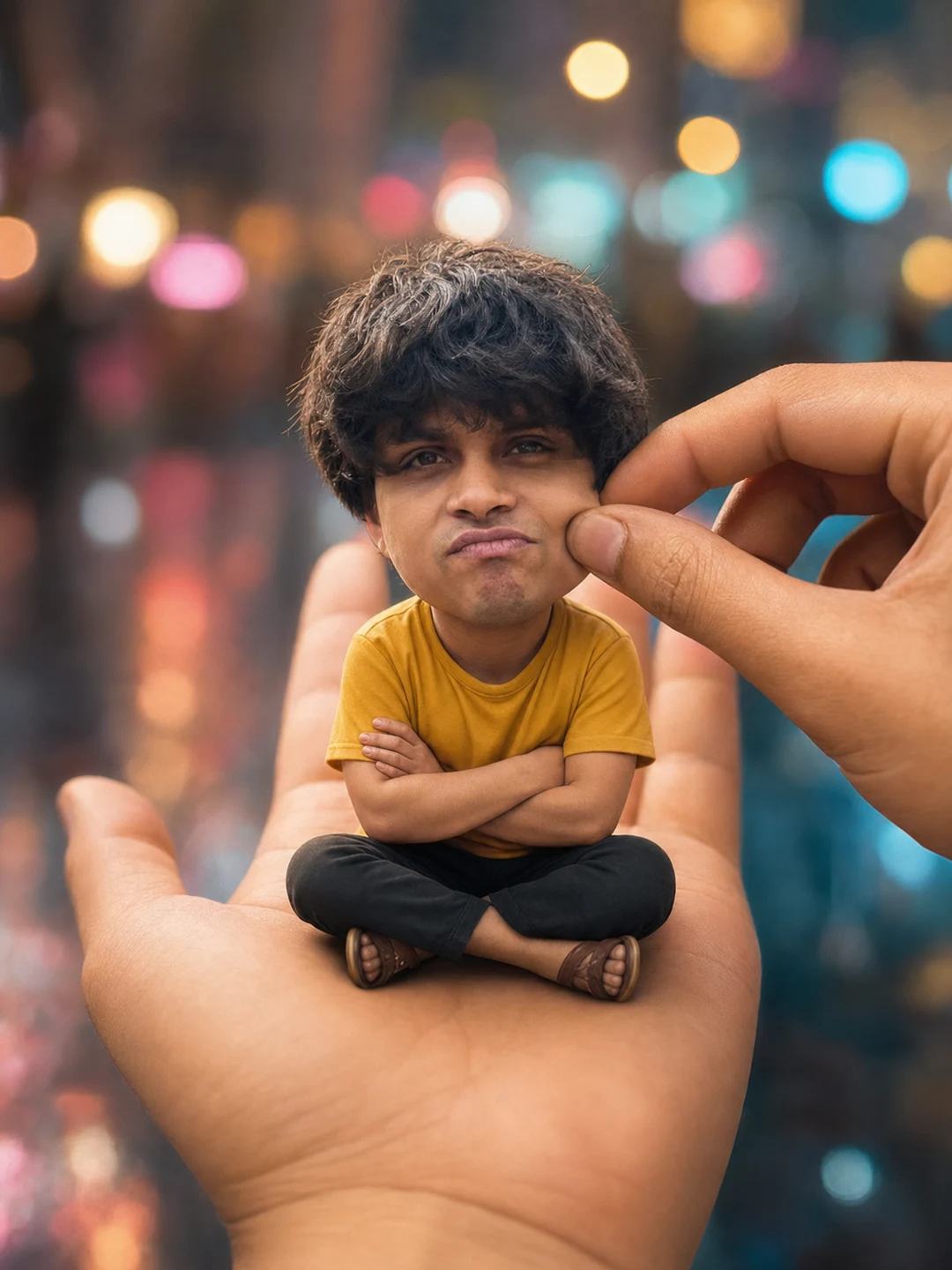 Big-Head Miniature Hand Portrait AI Photo Prompt — image 3