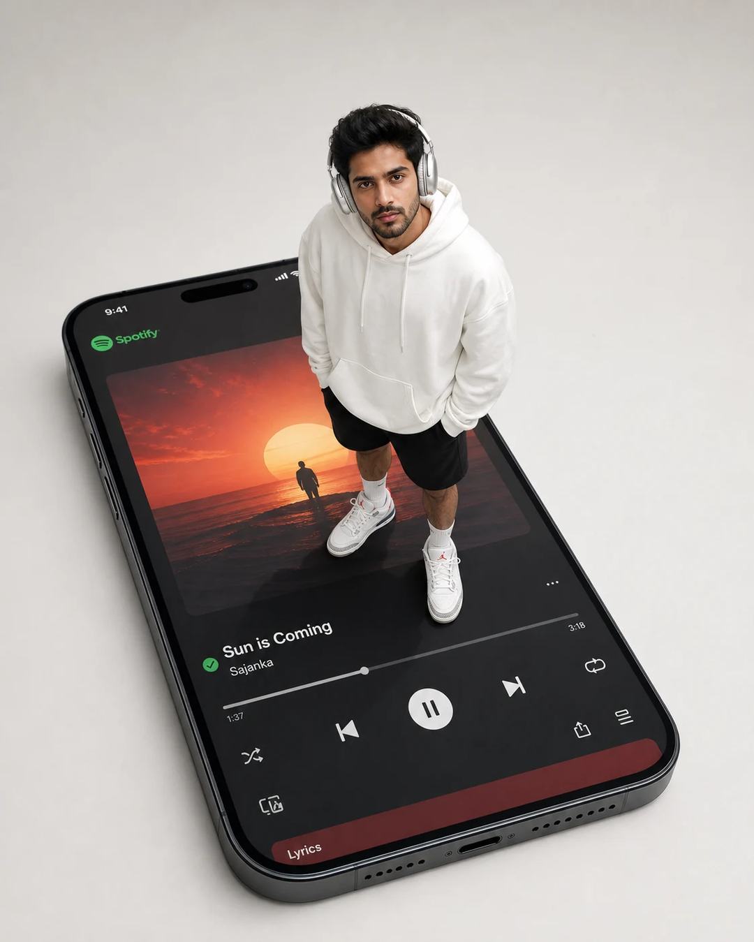 Forced-Perspective Giant Smartphone Portrait Prompt, image 1