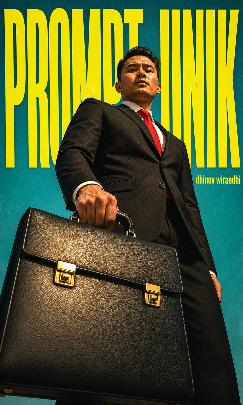 Indonesian Teal Suit Briefcase Fashion Poster Prompt, image 4