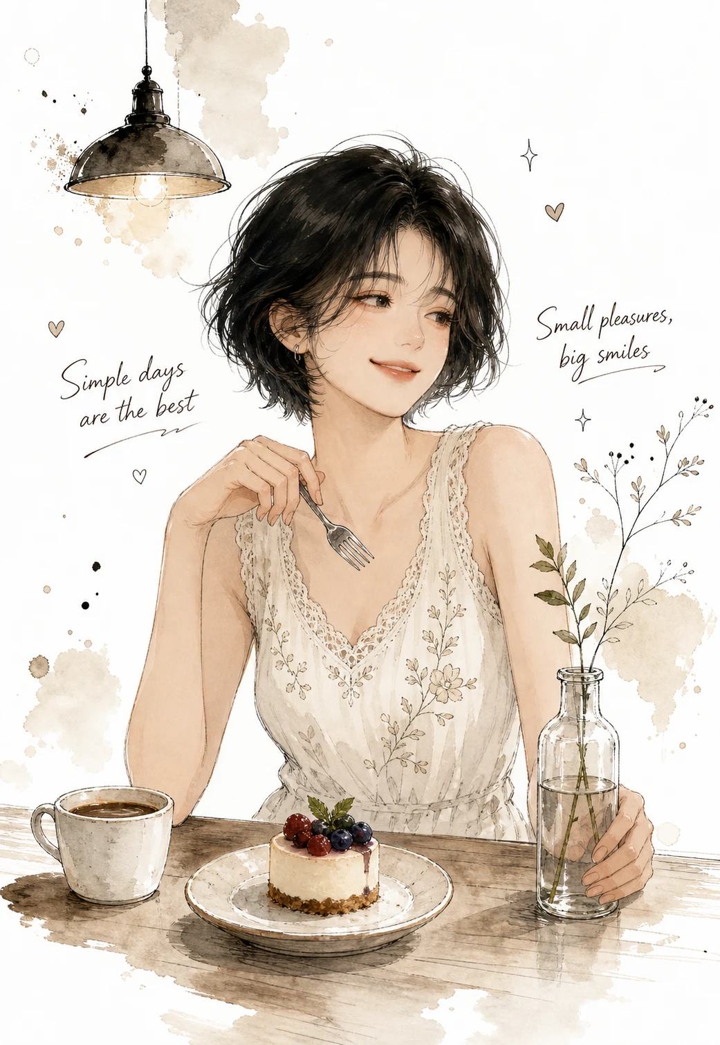 Minimal Watercolor Anime Café Illustration Prompt — image 4