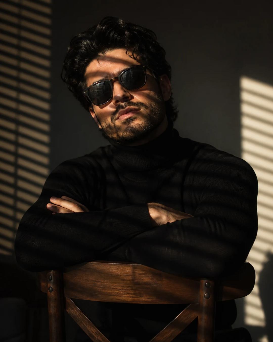 Venetian-Blind Shadow Chair Portrait Photo Prompt, image 3