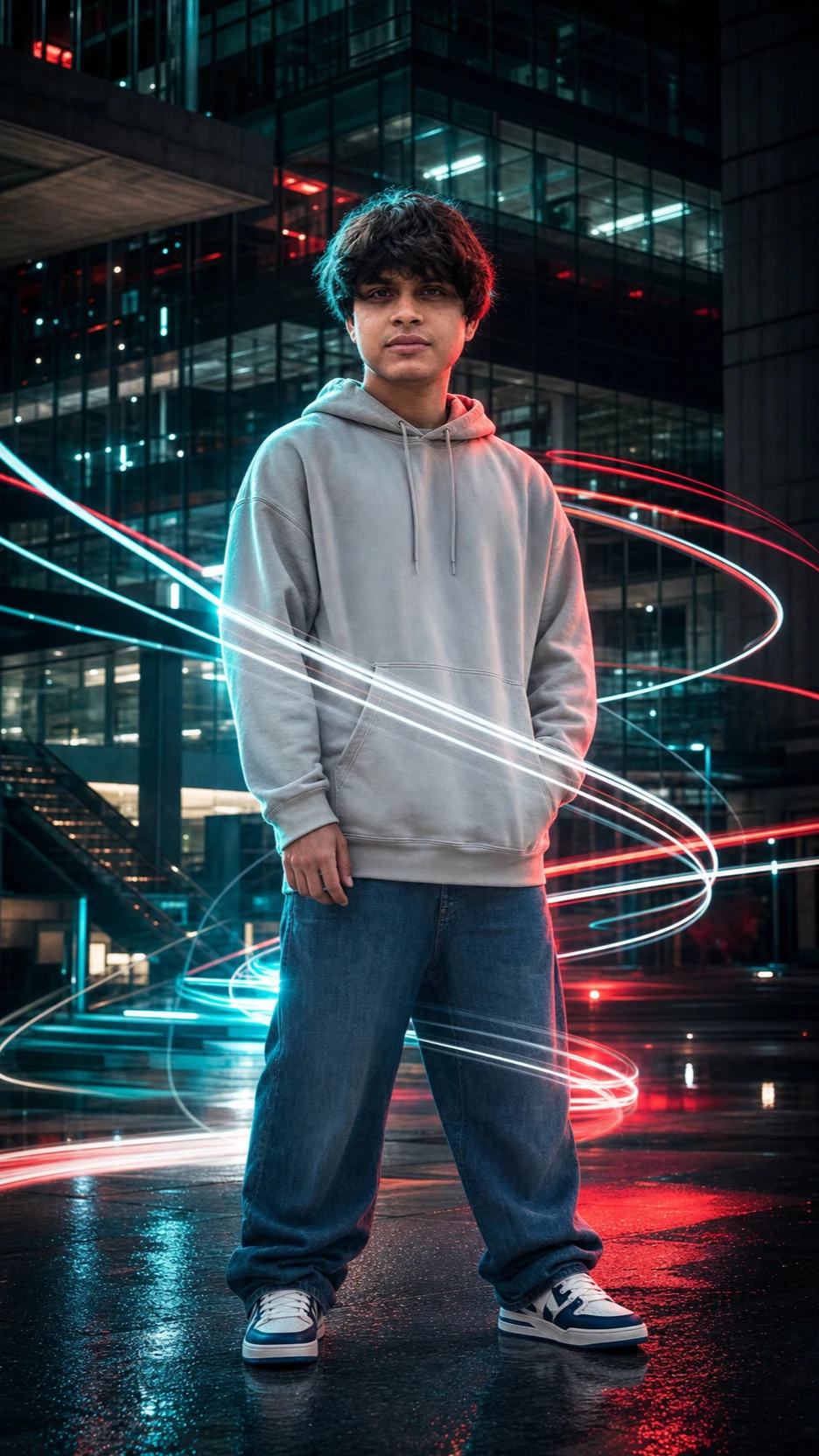Cyberpunk Night City Light Trails Fashion Photo Prompt, image 2