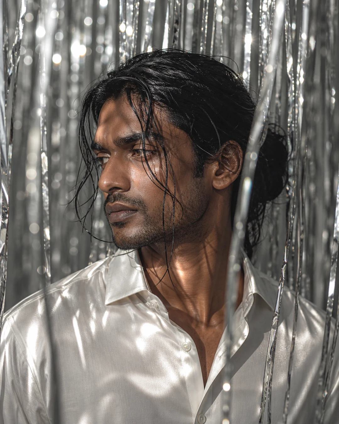 Silver Tinsel Luxury Editorial Fashion Portrait Prompt, image 3