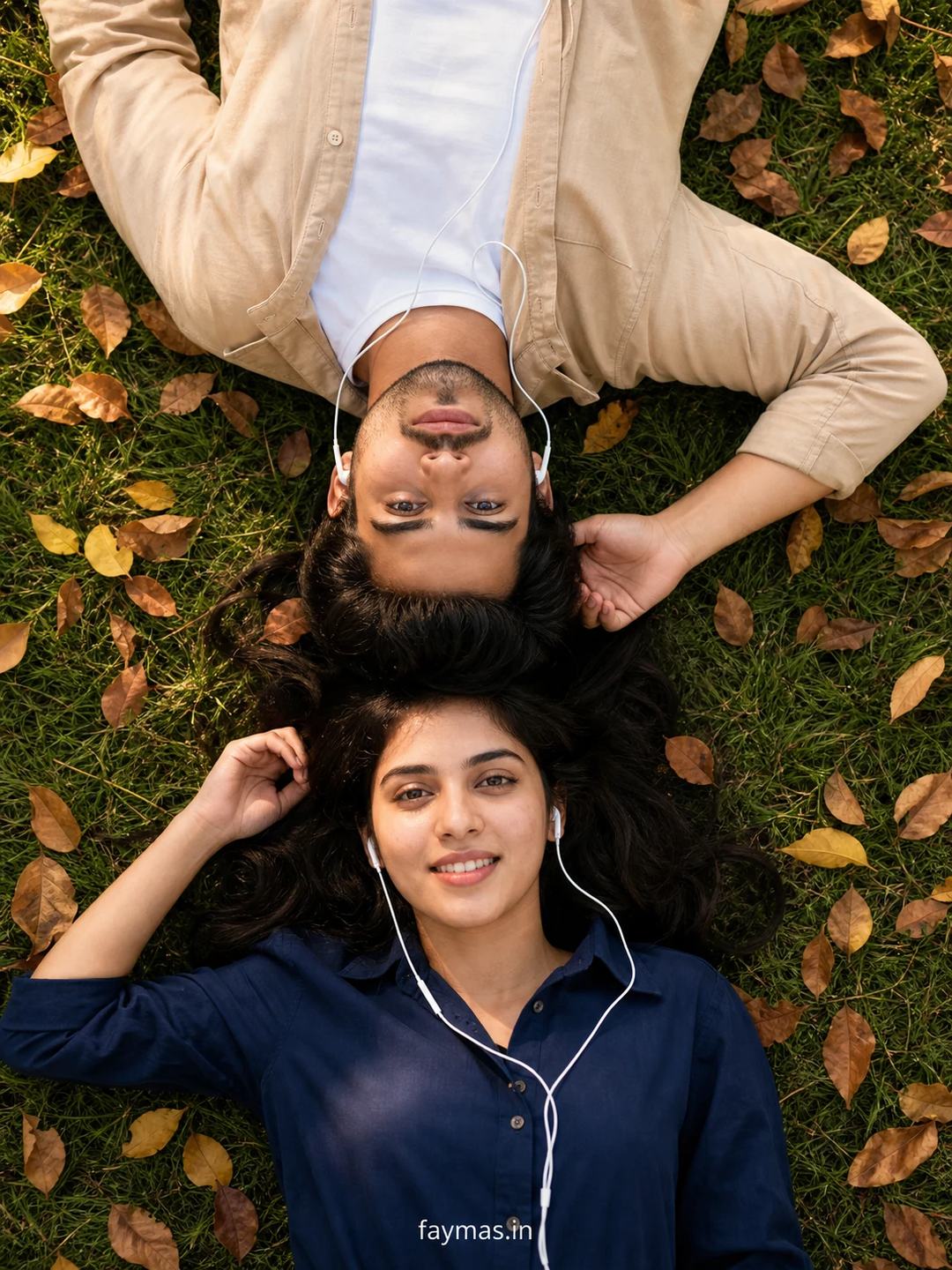 Overhead Autumn Lawn Couple Portrait Photo Prompt, image 3