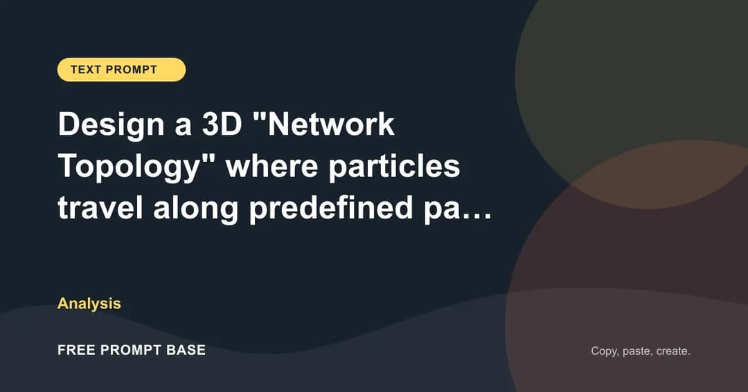 Design a 3D "Network Topology" where particles travel along predefined paths (splines) to represent data transmission. AI prompt cover
