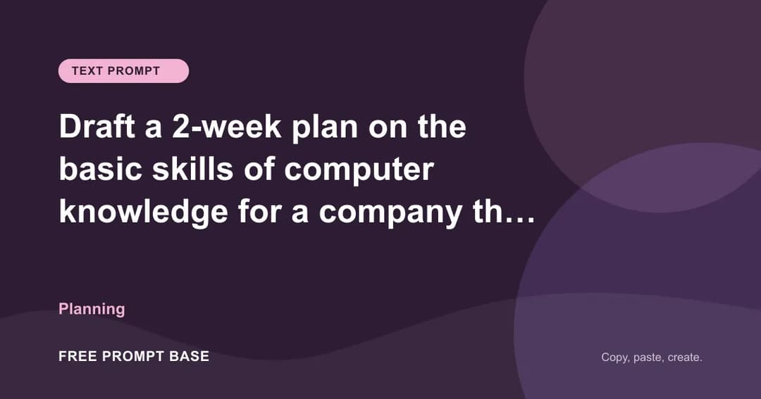 Draft a 2-week plan on the basic skills of computer knowledge for a company that has outlets across the country AI prompt cover