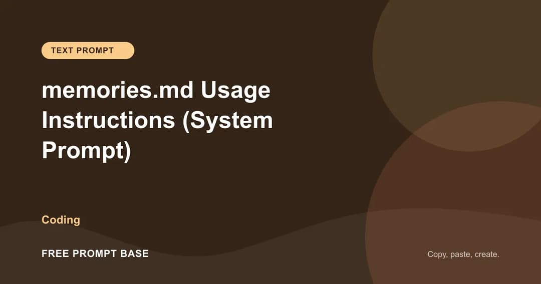 memories.md Usage Instructions (System Prompt) AI prompt cover