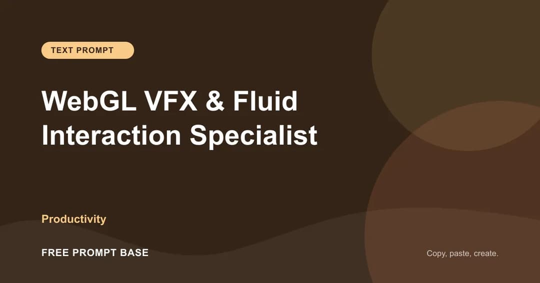 WebGL VFX & Fluid Interaction Specialist AI prompt cover