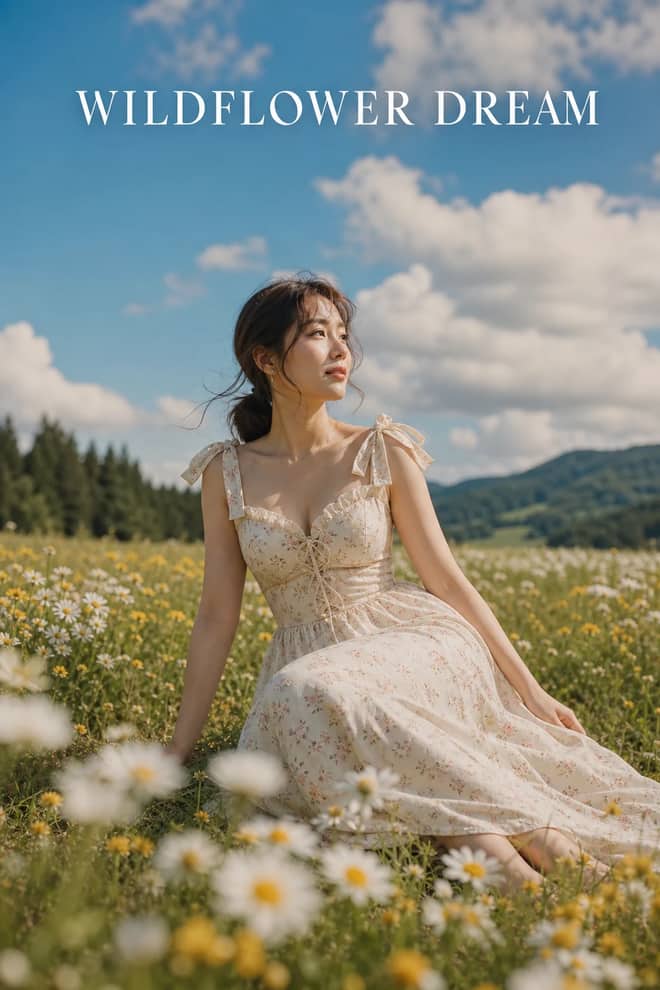 Wildflower Meadow Asian Woman Fashion Photo Prompt