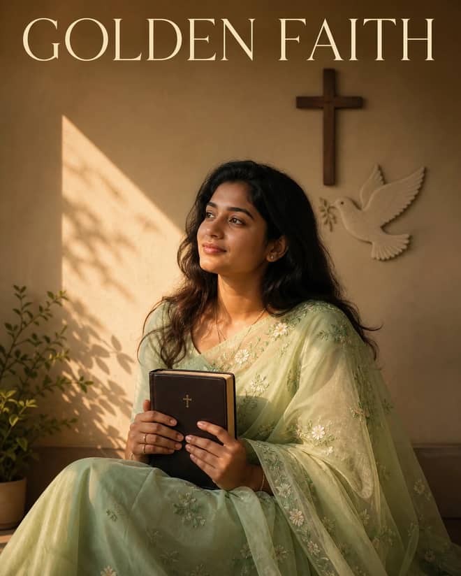 Light Green Saree Golden Faith Portrait Prompt