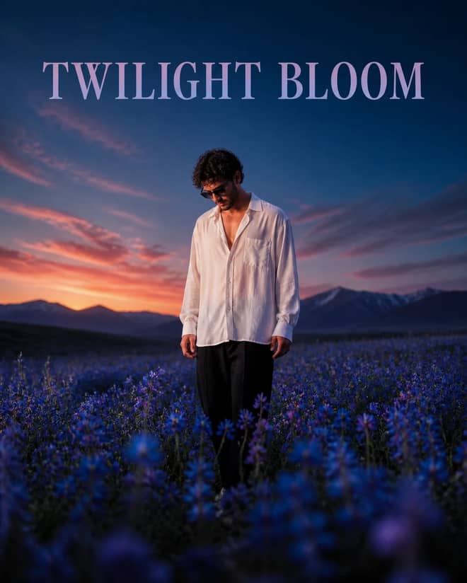 Twilight Wildflower Field Cinematic Portrait Prompt