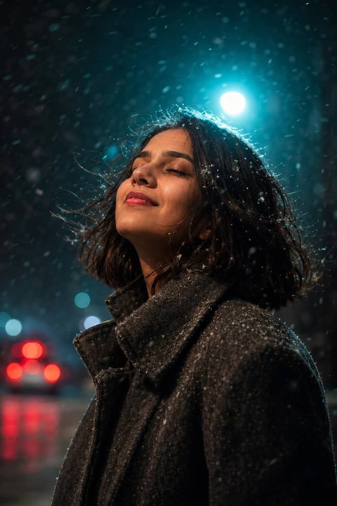 Snowy Night Portrait – Gemini AI Photo Prompt