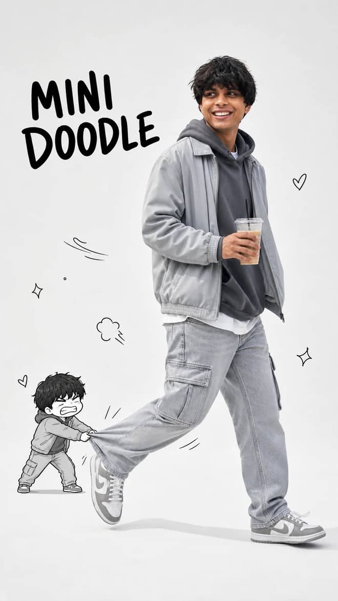 Walking with Mini Doodle Character Photo Prompt