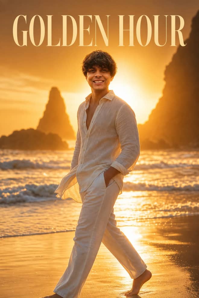 Cinematic Sunset Beach Golden Hour Photo Prompt