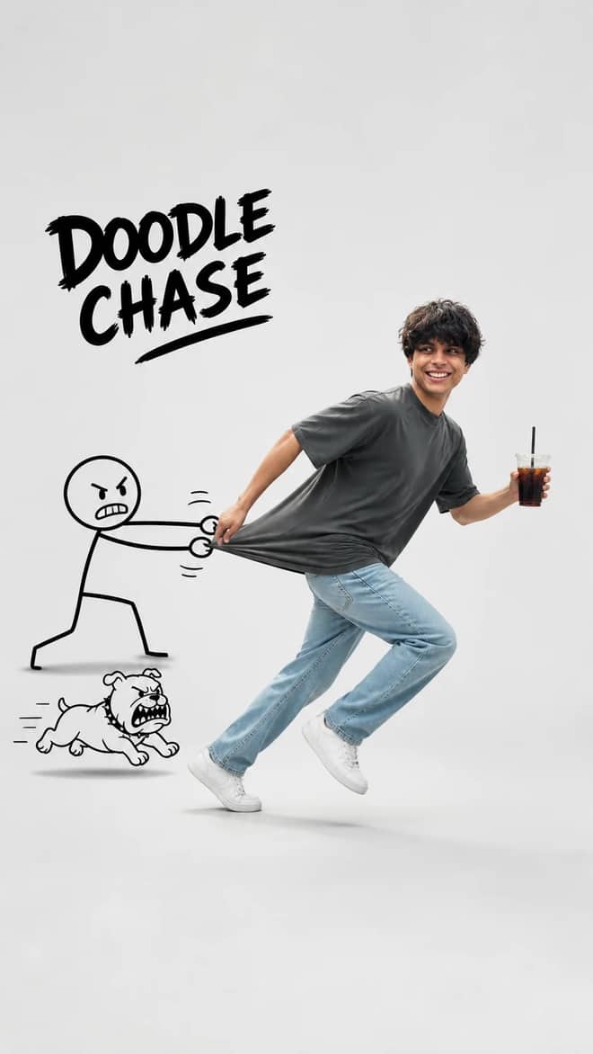 Comedic Doodle Stickman and Dog Chase Photo Prompt