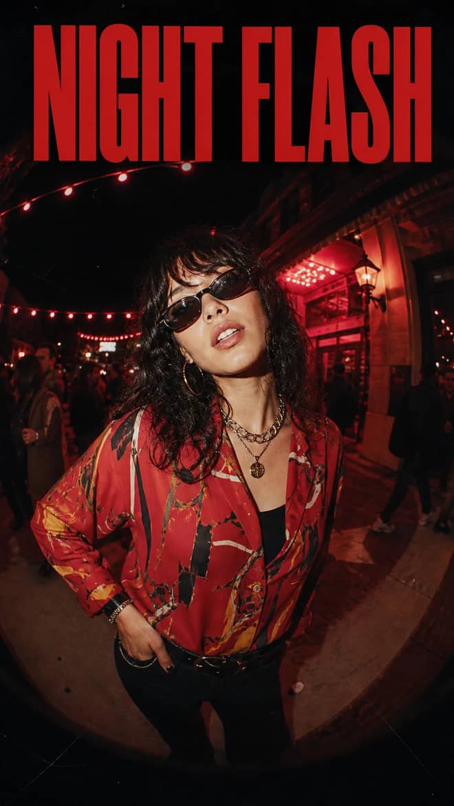 Vintage Fisheye Night Flash Streetwear Photo Prompt