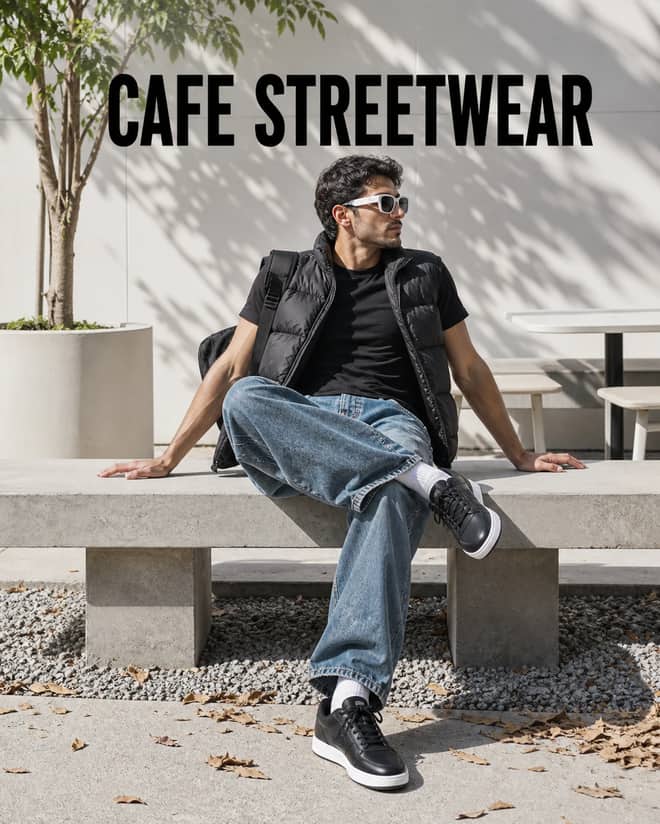 Outdoor Cafe Streetwear Bench Fashion Portrait Prompt