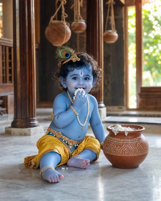 Baby Krishna Butter Pot AI Photo Editing Prompt
