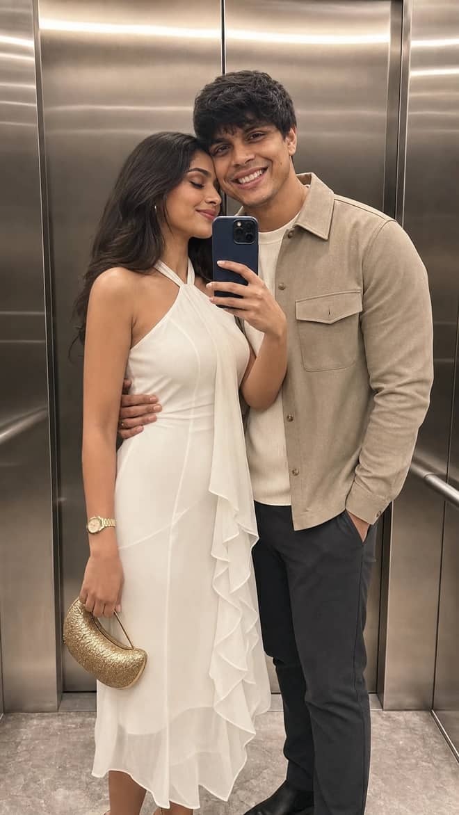 Gemini AI Couple Elevator Mirror Selfie Editing Prompt