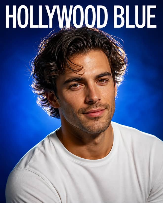 Electric Blue Hollywood Studio Portrait Prompt