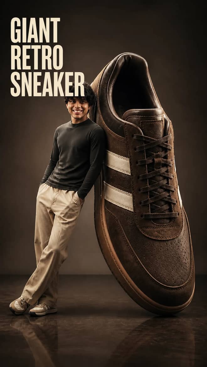 Giant Retro Sneaker Advertising Portrait Prompt