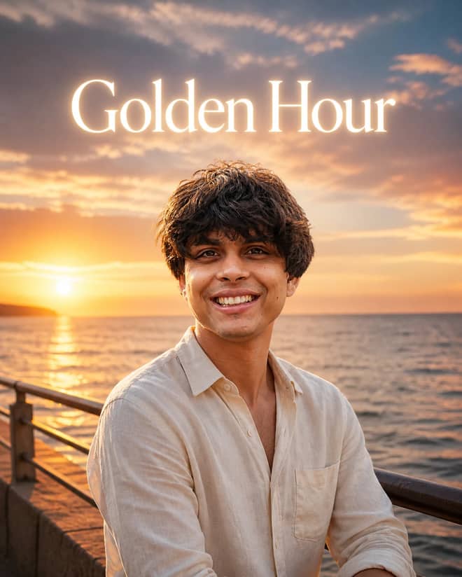 Golden Hour Glow Text Overlay Photo Editing Prompt
