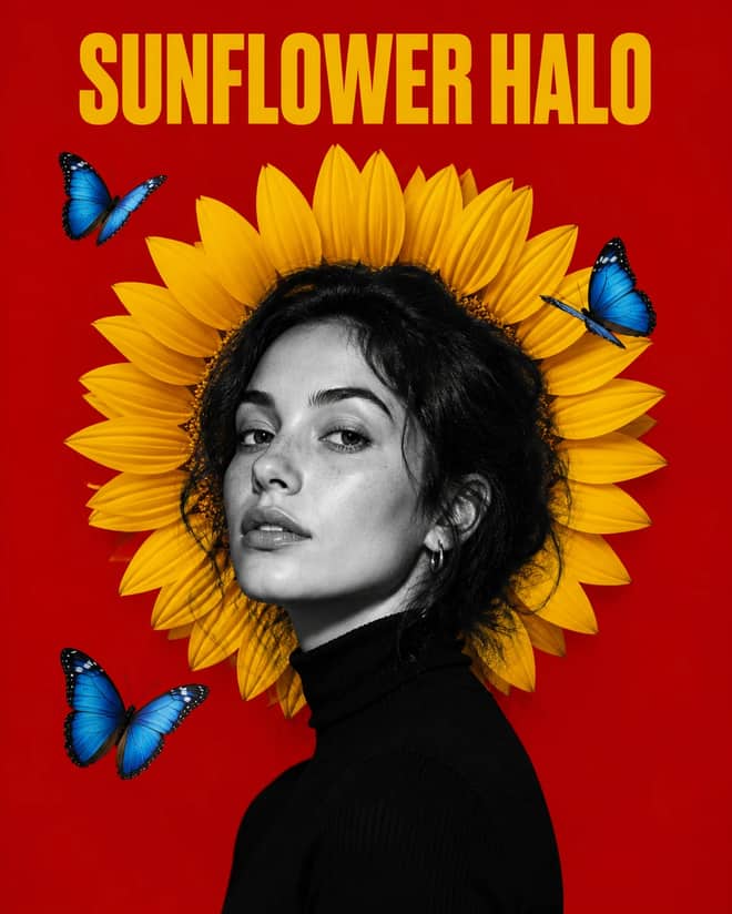Colorful Sunflower Halo Editorial Poster Prompt