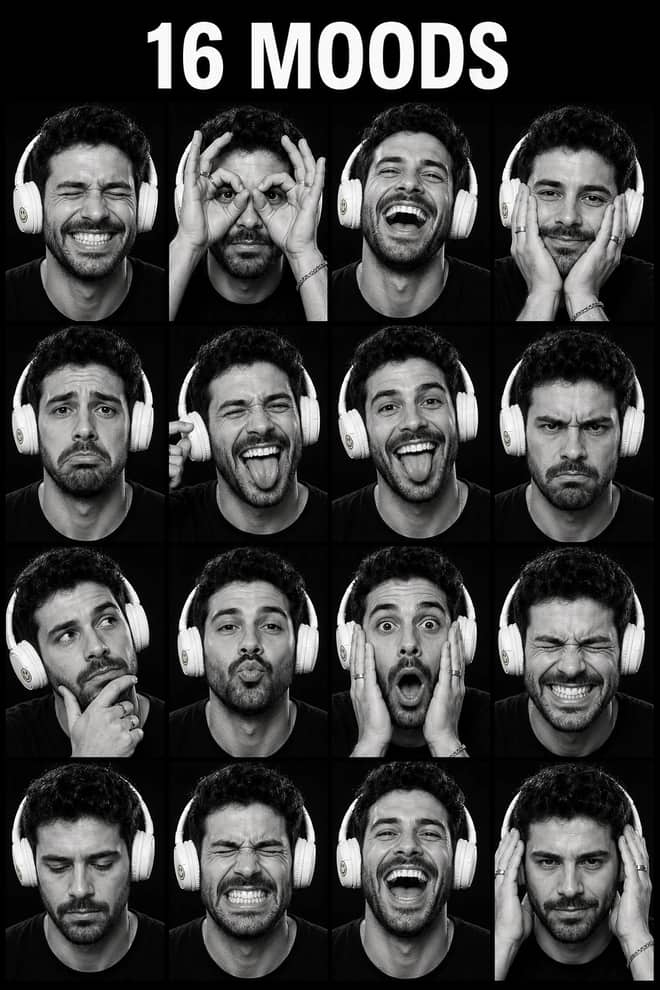 16 Moods Black and White Photo Booth Contact Sheet Prompt