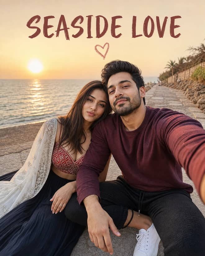 Golden Hour Seaside Romantic Couple Selfie Prompt