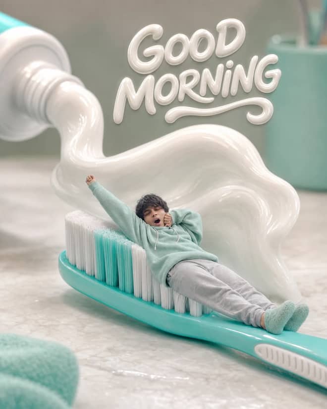 Tiny Sleepy Man Toothbrush Good Morning Photo Prompt