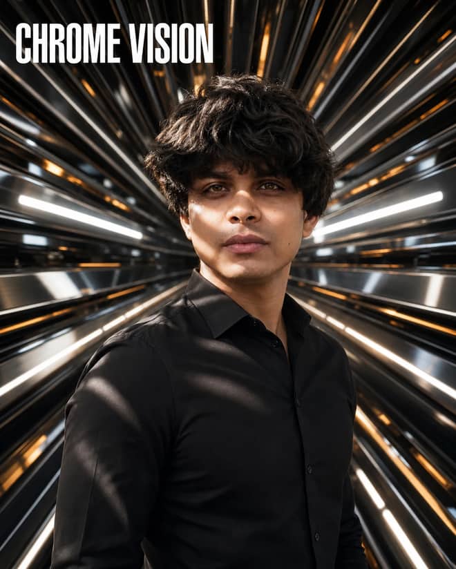 Futuristic Chrome Tunnel Cinematic Portrait Prompt