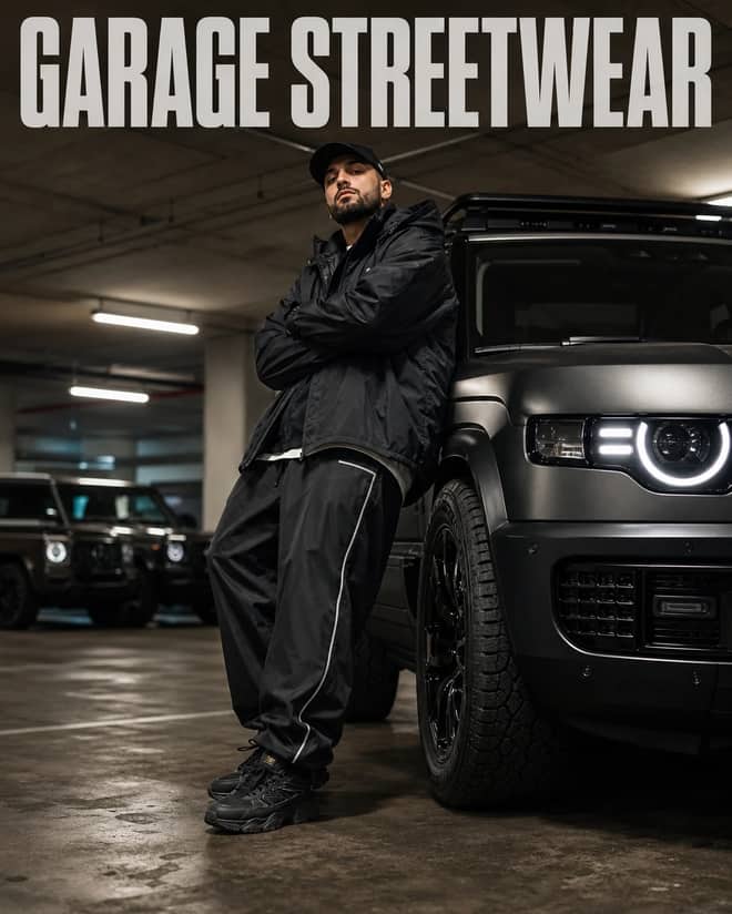 Land Rover Defender Garage Streetwear Photo Prompt