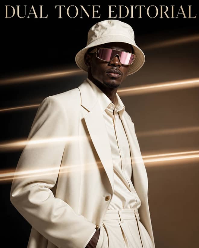 Dual Tone Light Streak Fashion Editorial Prompt
