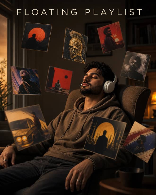 Floating Playlist Cinematic Headphones Photo Prompt