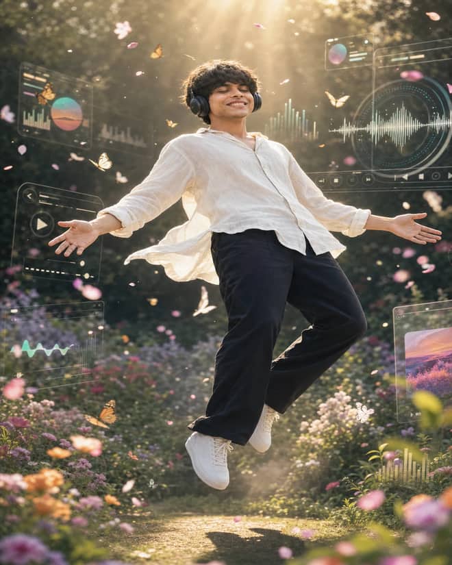 Floating Music Garden Portrait AI Image Prompt