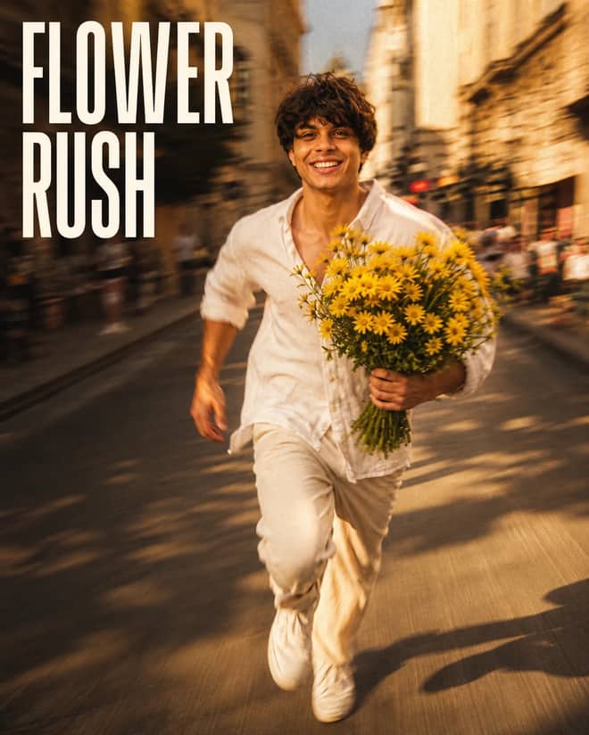 Motion Blur Flower Street Cinematic Portrait Prompt