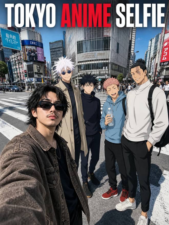 Tokyo Anime Character Street Selfie Photo Prompt
