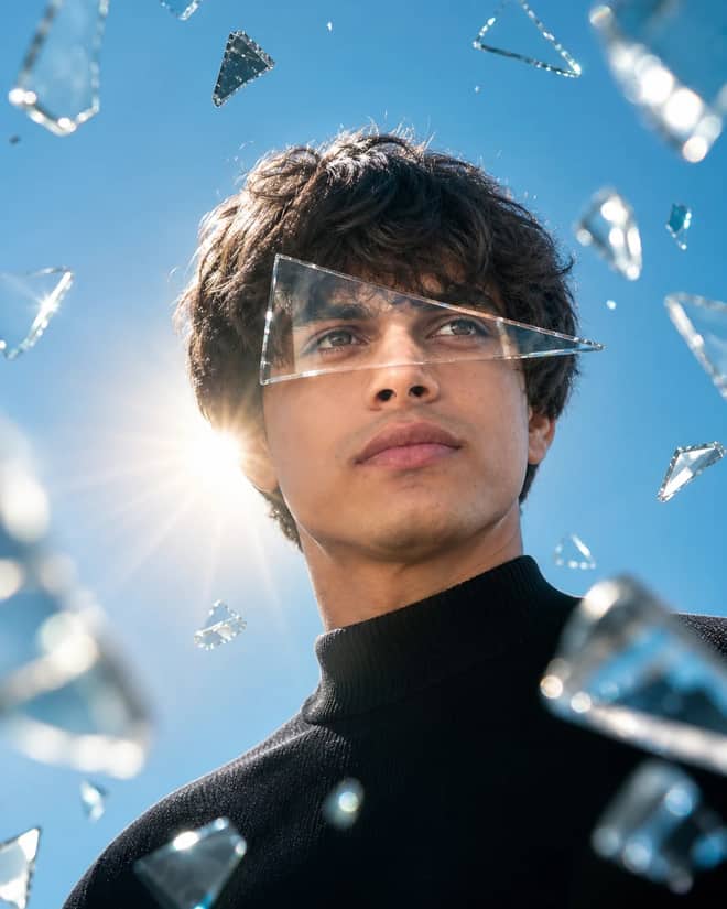 Cinematic Shattered Glass Sky Portrait Prompt