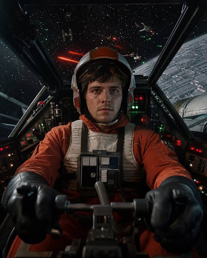 X-Wing Rebel Pilot Cinematic Space Photo Prompt