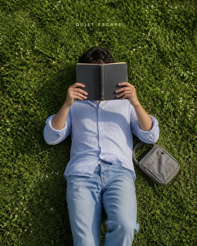 Lying on Back with Book Over Face Photo Prompt