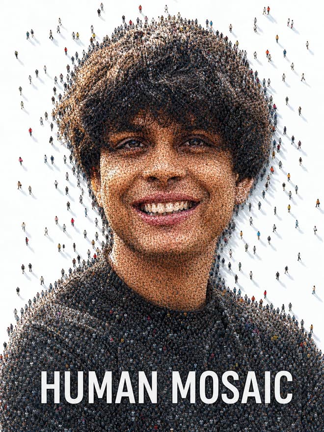 Human Crowd Mosaic Aerial Portrait Photo Prompt