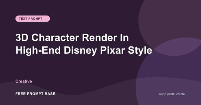 3D Character Render In High-End Disney Pixar Style AI prompt cover