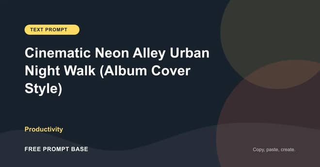 Cinematic Neon Alley – Urban Night Walk (Album Cover Style) AI prompt cover
