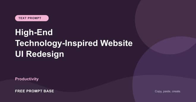 High-End Technology-Inspired Website UI Redesign AI prompt cover